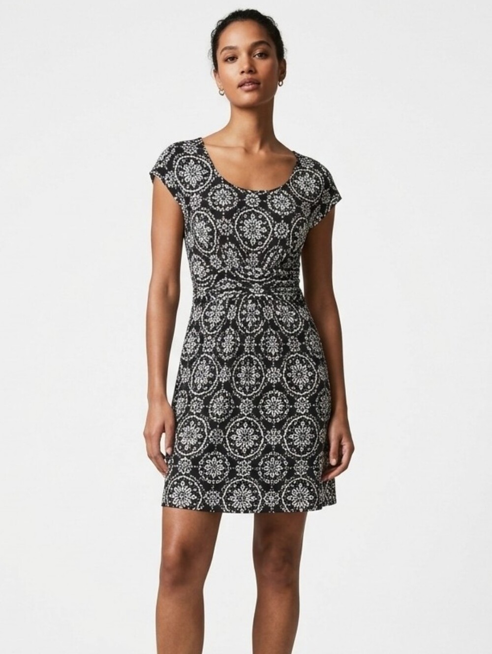 Boden Margot Jersey Mini Dress Black White Floral Medallion Size 6 / UK 10 Women
